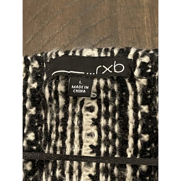 RXB Black White Striped Crochet Knit Fringed Cardigan SZ Large Western Aztec - Picture 7 of 10